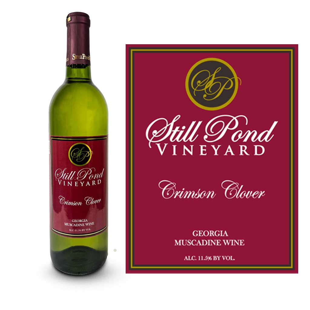 A bottle of Crimson Clover wine