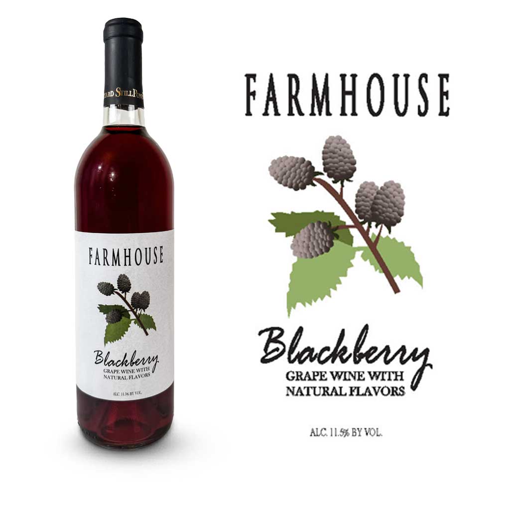 A bottle of Farmhouse Blackberry wine