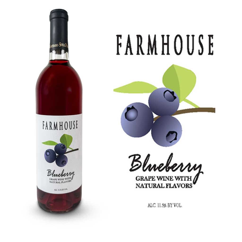 A bottle of Farmhouse Blueberry wine