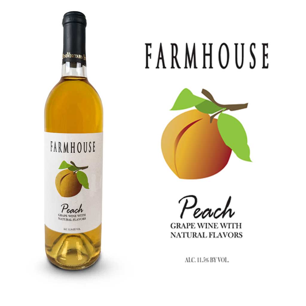 A bottle of Farmhouse Peach wine