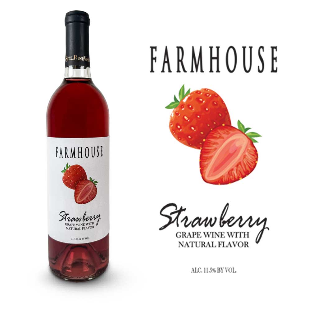 A bottle of Farmhouse Strawberry wine