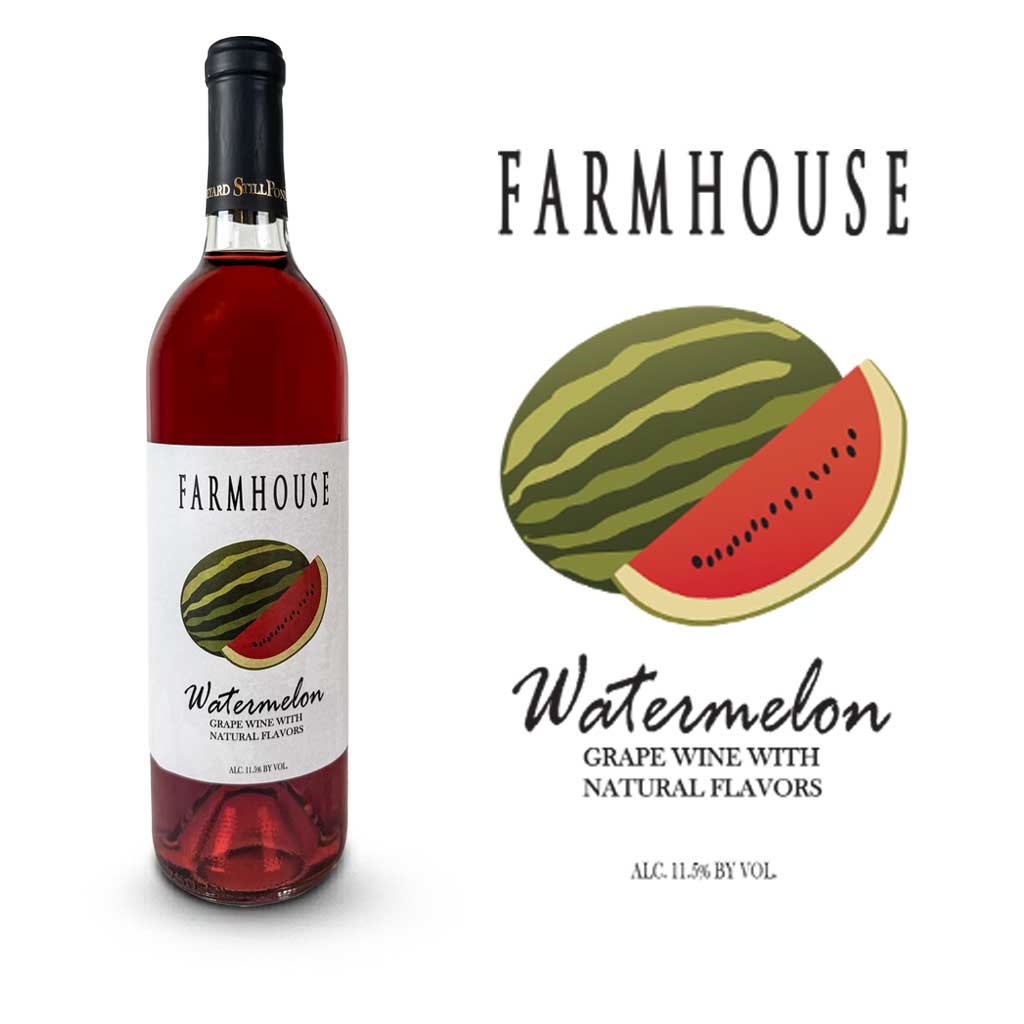 A bottle of Farmhouse Watermelon Wine