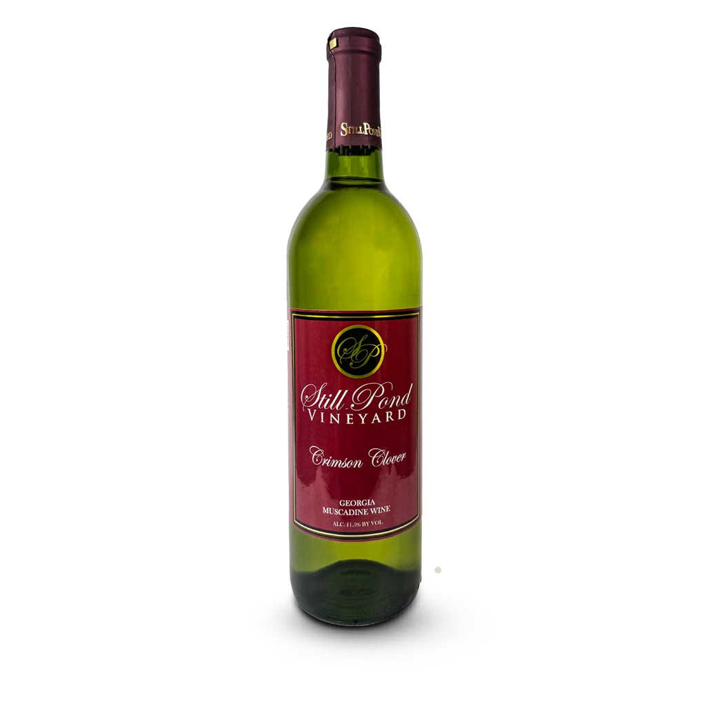 A bottle of Crimson Clover wine