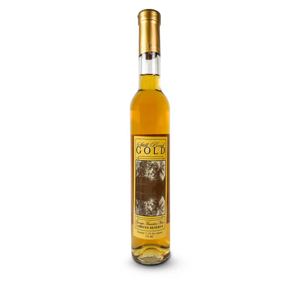 A bottle of Still Pond Gold dessert wine