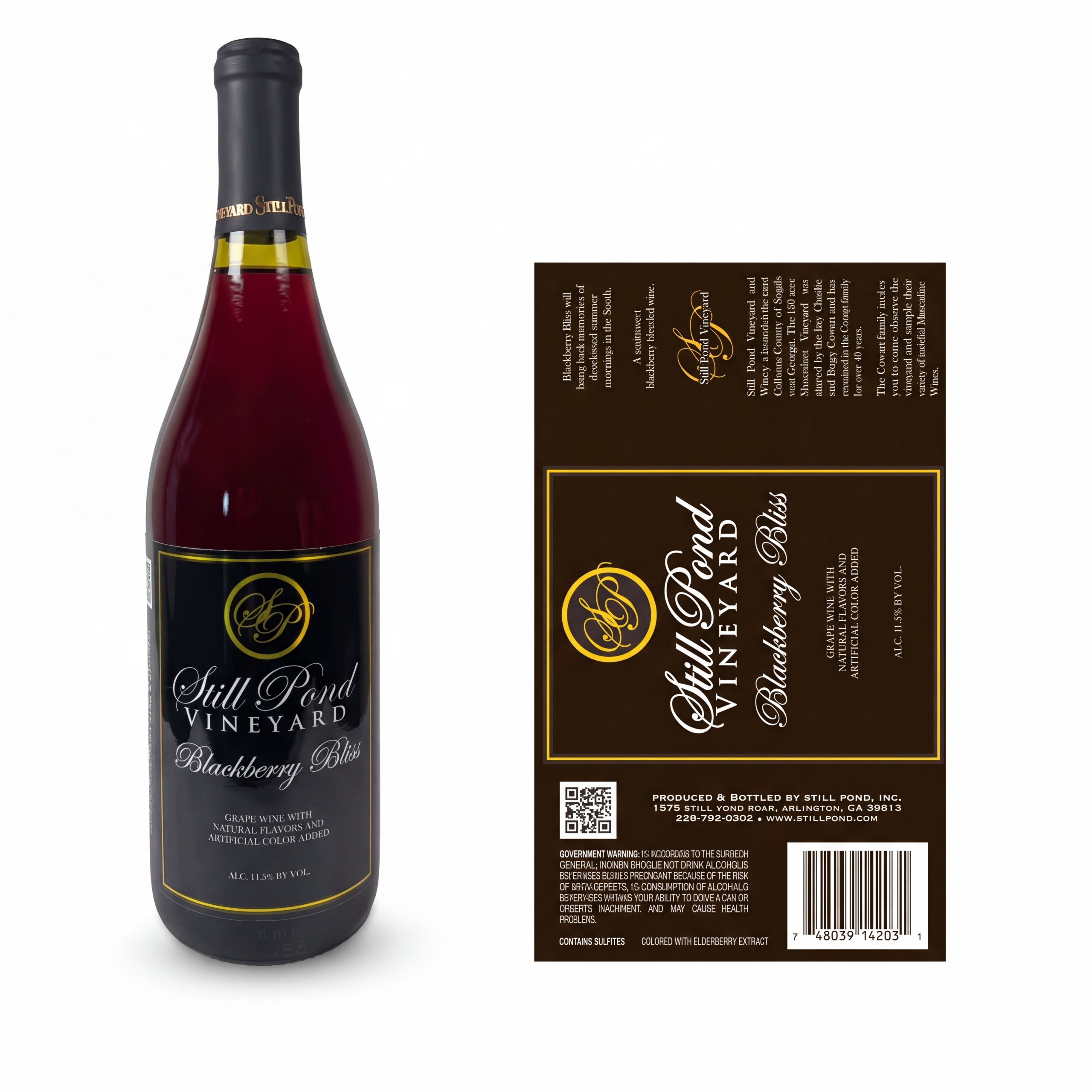 A bottle of Blackberry Bliss wine