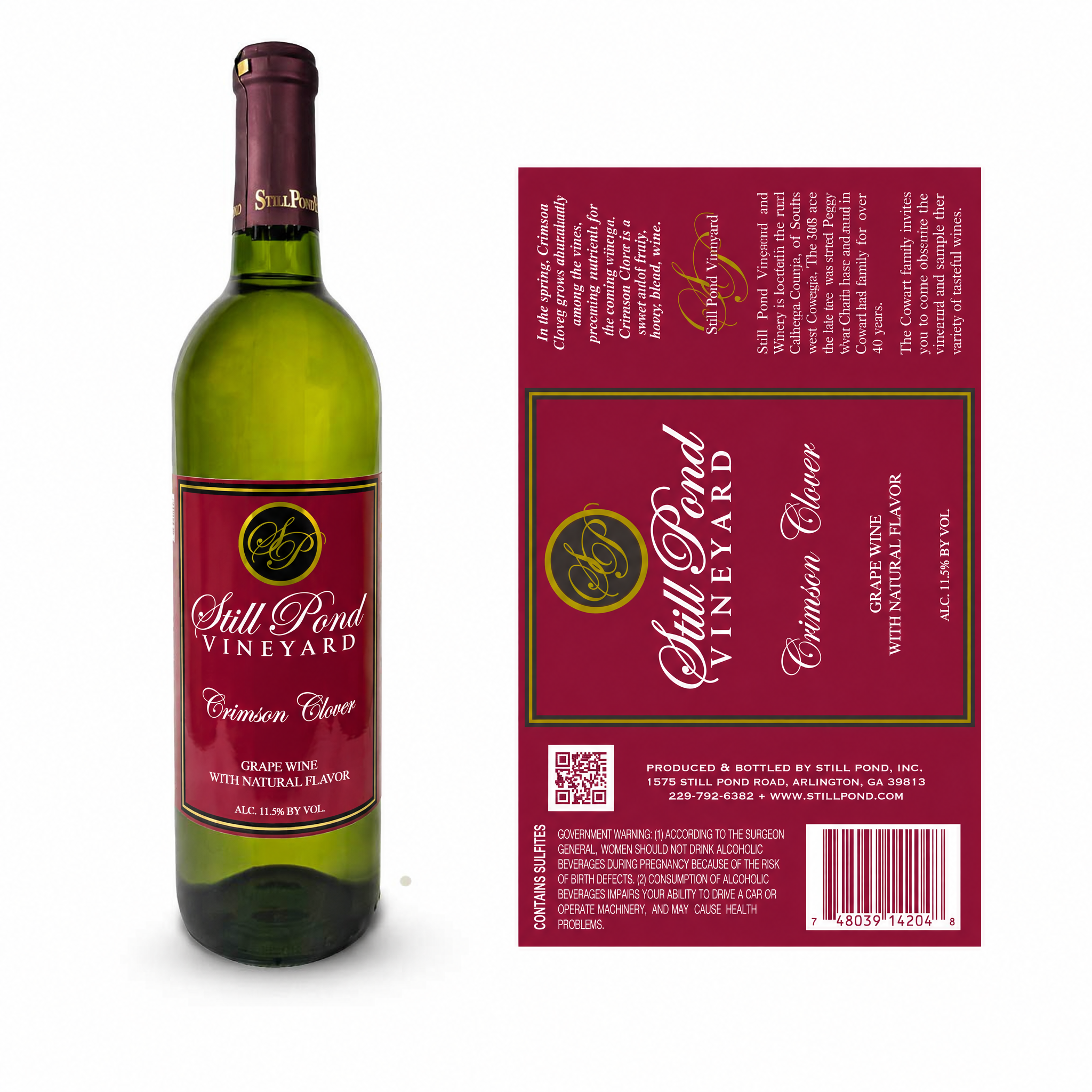 A bottle of Crimson Clover wine